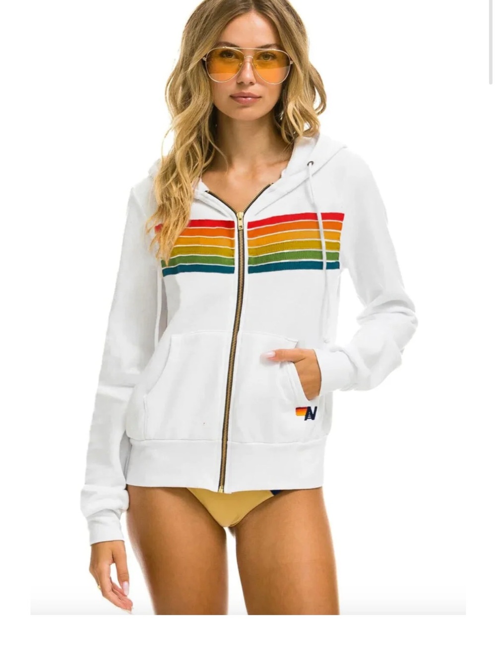 Aviator Nation 6 Stripe Zip Hoodie Sweatshirt